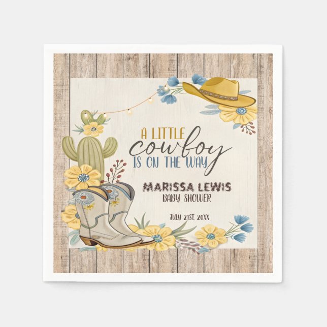 En liten Cowboys är på väg mot Bleu Gult Western Pappersservett (Framsidan)