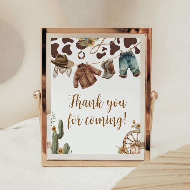 En liten cowboystövel Tack för att du kom Poster (A Little Cowboy Baby Shower Thank you for Coming Sign)