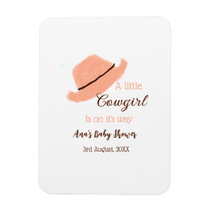 En liten cowgirl är på väg orange baby shower magnet