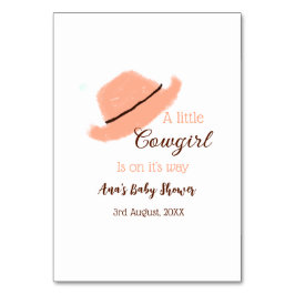 En liten cowgirl är på väg till orangens babydusch bordsnummer