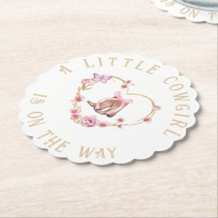 En liten Cowgirl är på Way Girl Baby Shower Underlägg Papper