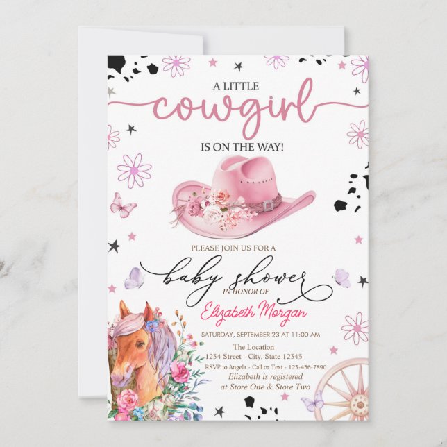 En liten cowgirl-ponny-babyshower inbjudningar (Framsida)