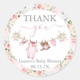 En liten cowgirl rosa baby shower flicka runt klistermärke