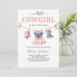 En liten Cowgirl Vilda western Blue Girl Baby Show Inbjudningar