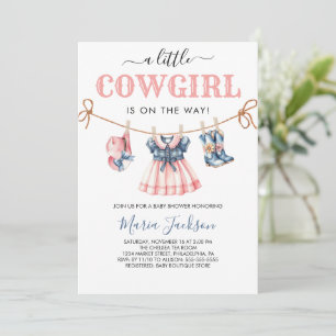 En liten Cowgirl Vilda western Blue Girl Baby Show Inbjudningar