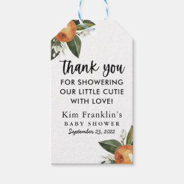 En liten Cutie Clementine BABY SHOWER-favoritgåva  Presentetikett