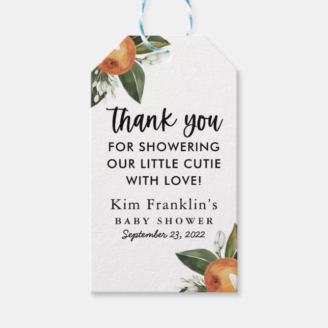 En liten Cutie Clementine BABY SHOWER-favoritgåva  Presentetikett (Framsidan)