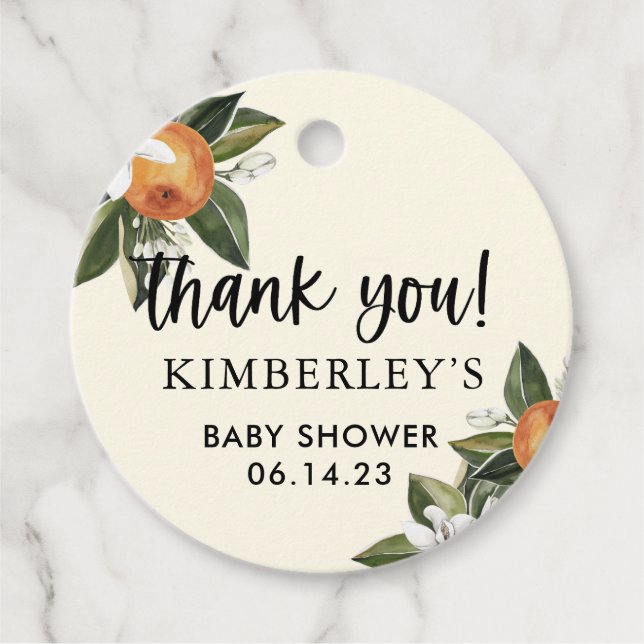 En liten Cutie Clementine BABY Shower Party Gåvor Etiketter (Framsida)