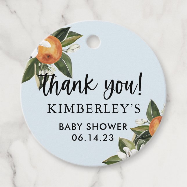 En liten Cutie Clementine Boy BABY Shower Party Gåvor Etiketter (Framsida)