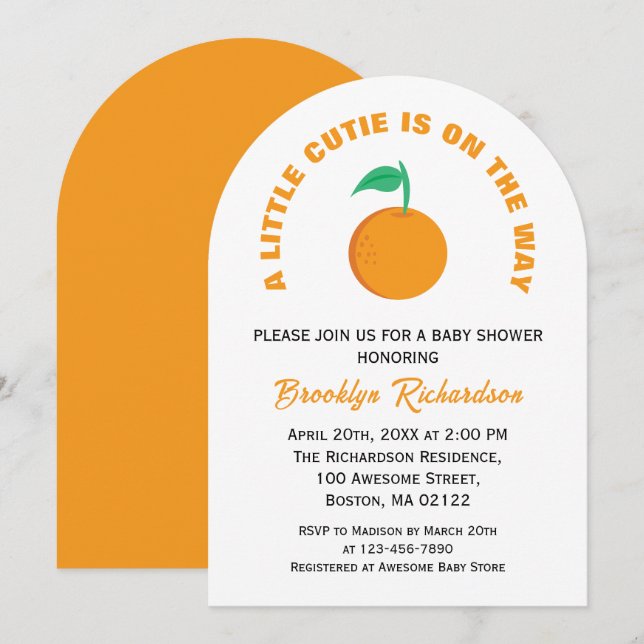 En liten Cutie Kön Neutral Citrus Baby Shower Inbjudningar (Fram/baksida)