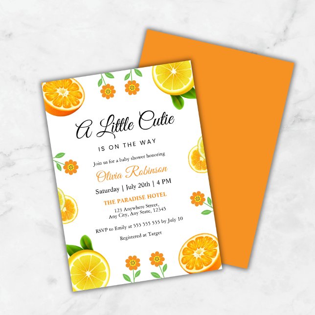 En liten Cutie Lemon Orange Citrus Baby Shower Inbjudningar (A Little Cutie Lemon Orange Citrus Baby Shower Invitation )