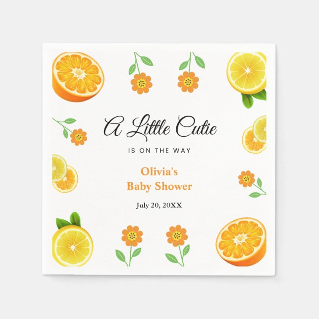 En liten Cutie Lemon Orange Citrus Baby Shower Pappersservett (Framsidan)