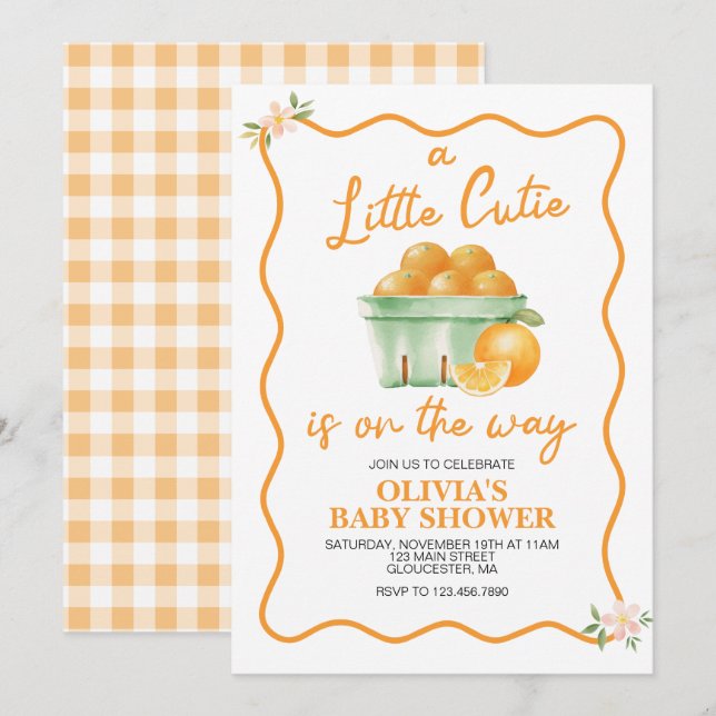En liten Cutie-orange är en babyskare Inbjudningar (Fram/baksida)