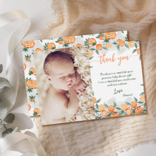 En liten Cutie Orange Baby Shower Tack Kort