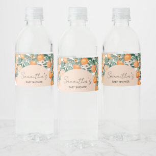 En liten Cutie Orange Baby Shower Vattenflaskor Etikett