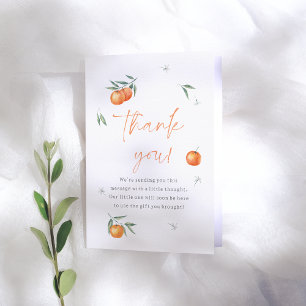 En liten Cutie Orange Citrus Baby Shower Tack Kort