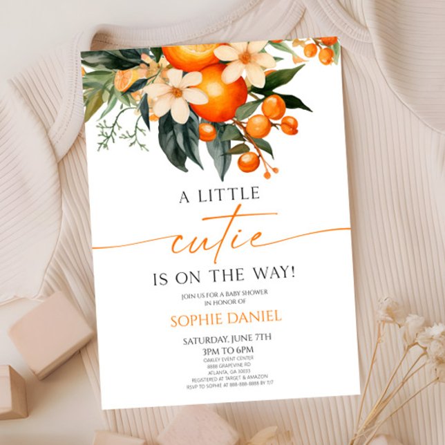 En liten Cutie Orange Citrus Blommigt Baby Shower Inbjudningar (Skapare uppladdad)