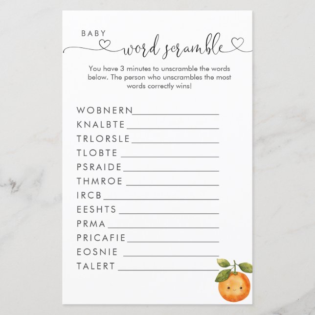 En liten Cutie Orange Clementine Ord Scramble (Framsida)