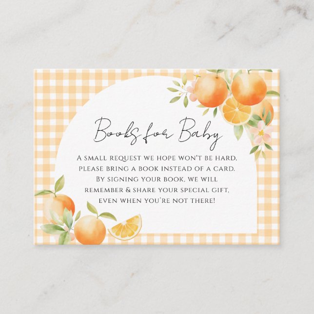 En liten Cutie Orange Gingham Citrus babydusch Tilläggskort (Framsida)