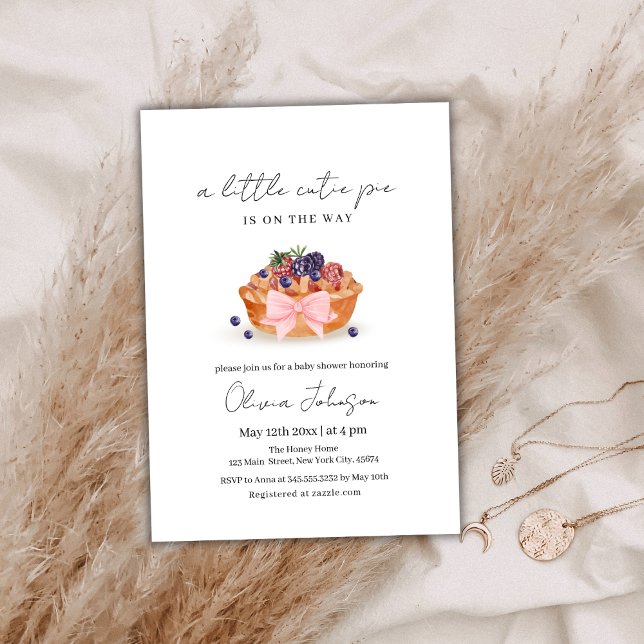 En liten Cutie Paj Berry Bow Baby Shower Inbjudningar (A Little Cutie Pie Berry Bow Baby Shower Invitation)
