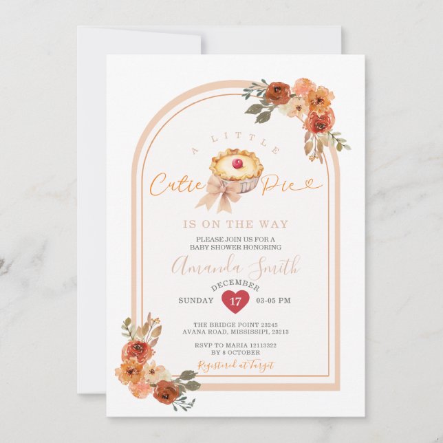 En liten Cutie Paj Boho Arch Blommigt Baby Shower Inbjudningar (Framsida)