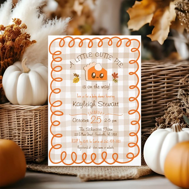 En liten Cutie Paj Fall Hand plockade Baby Shower Inbjudningar (Gender neutral baby boy or girl Autumn Fall leaves Little Cutie Pie hand drawn handwritten shower)