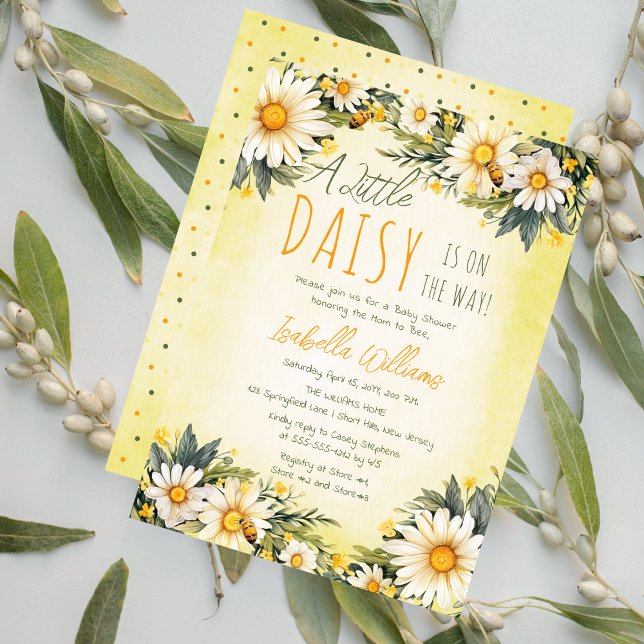 En liten Daisy är på väg att Blommigten babyskor Inbjudningar (A Little Daisy Is On The Way! Sweet Spring Yellow Floral Girl Baby Shower Invitation)