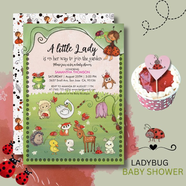 En liten dam är på väg Ladybug Garden Inbjudningar (A Little Lady is on Her Way Ladybug Garden Invitation)