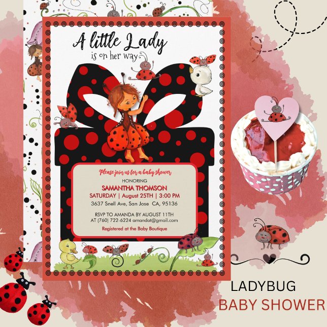 En liten dam är på väg prickig inbjudan (A Little Lady is on Her Way Polka Dot Invitation)
