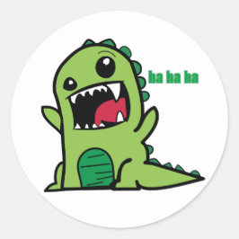 En liten dinosaurie som med entusiasm skrattar runt klistermärke