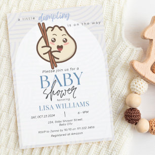 En liten doppande dusty Blue Bao Asian Baby Shower Inbjudningar