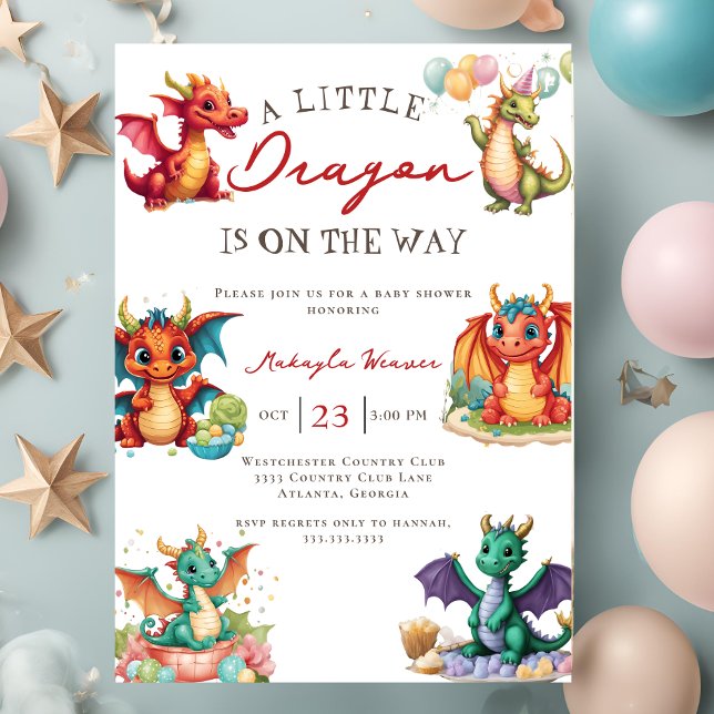 En liten dragon är på väg mot babyskaren inbjudningar (Skapare uppladdad)