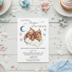 En liten drak som sover på moln Baby Shower  Inbjudningar