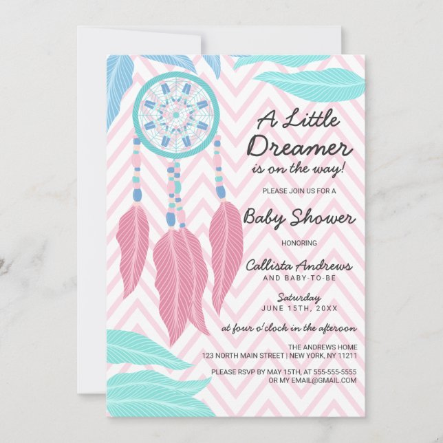 En liten Dreamer Quote Dreamcatcher Baby Shower Inbjudningar (Framsida)