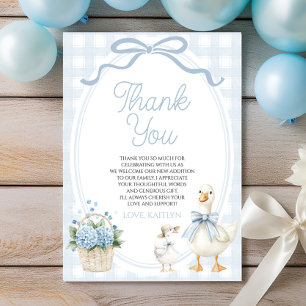 En liten dum gås blå blomsterbukett baby shower tack kort