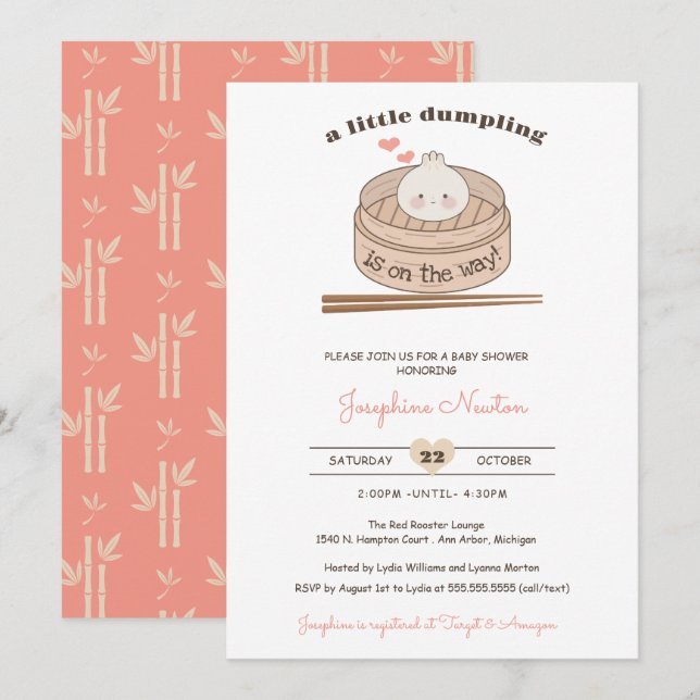 En liten dupling av Baby Bao Girl Shower Inbjudningar (Fram/baksida)