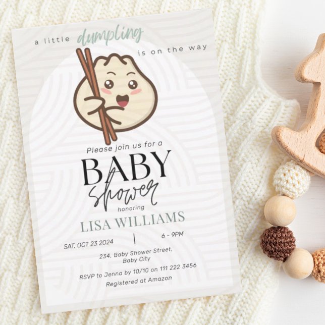 En liten dupling Bao-Neutralt, asiatisk babystövel Inbjudningar (Little Dumpling Is On Its Way Kawaii Asian Chinese Bao Baby Shower Invitation)