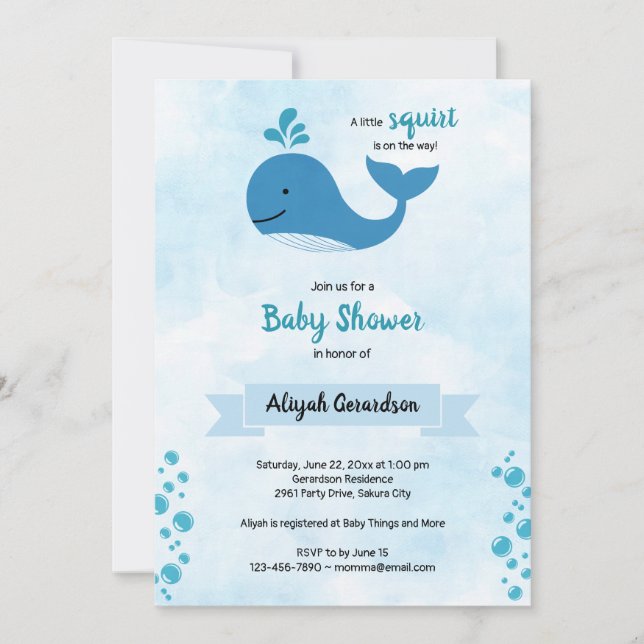 En liten ekort Baby Whale Baby Shower-inbjudan Inbjudningar (Framsida)