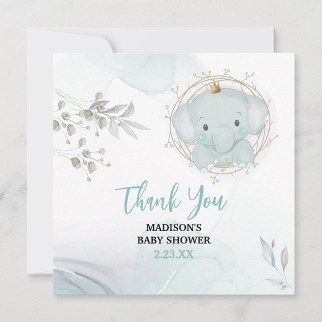 En liten elefant-babybabystövel tack kort (Framsida)