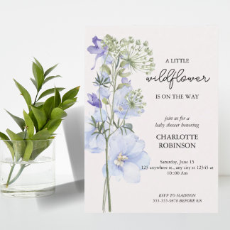 En liten elegant vildblommig bebisflicka shower inbjudningar