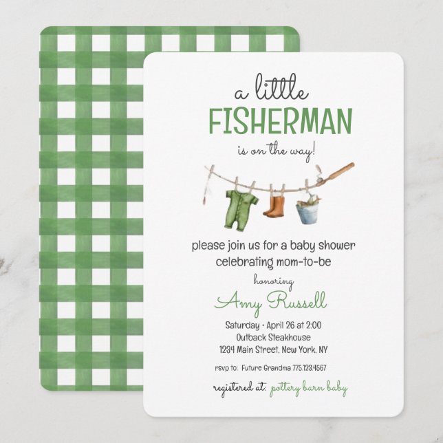 En liten fiskare baby shower inbjudan (Fram/baksida)