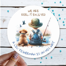 En liten fiskare | Cute Boy's Baby Shower Runt Klistermärke