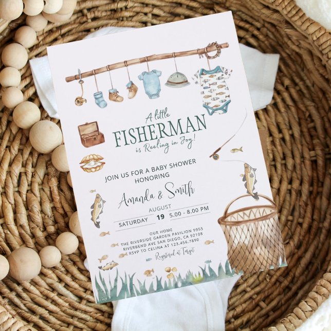 En liten fiskare kör i Joy Baby Shower Inbjudningar (Skapare uppladdad)