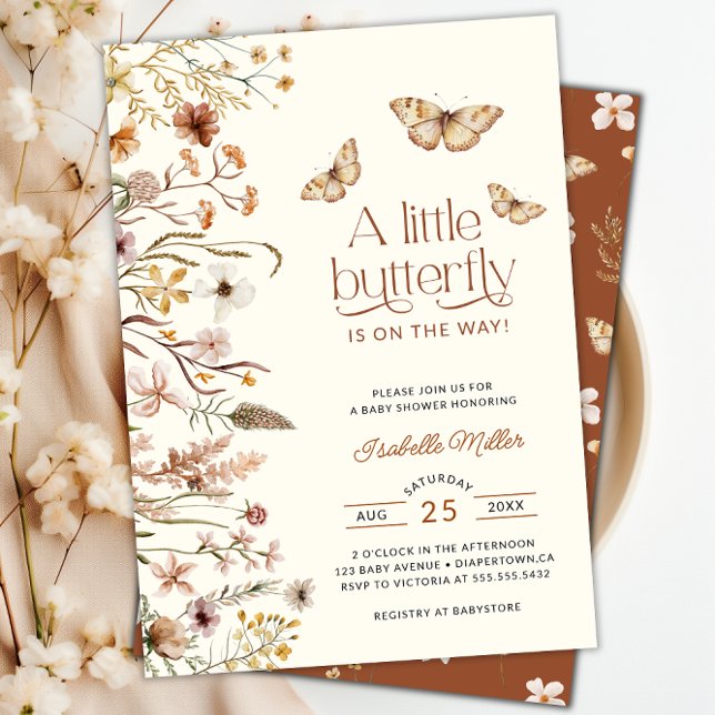 En liten fjäril är på hennes sätt, babyskor inbjudningar (A Little Butterfly Is On Her Way Baby Shower Invitation)