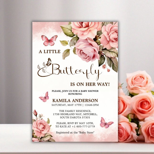 En liten fjäril är på hennes sätt, babyskor inbjudningar (A Little Butterfly Is On Her Way Baby Shower Invitation)