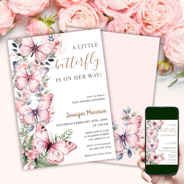 En liten fjäril är på väg! Baby Shower Inbjudningar (Skapare uppladdad)