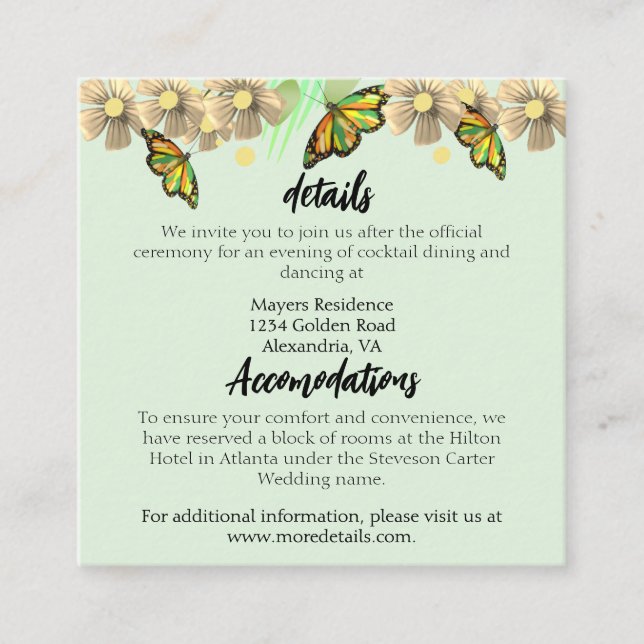 En liten fjäril är på väg mot Blommigt Tilläggskort (Framsida)