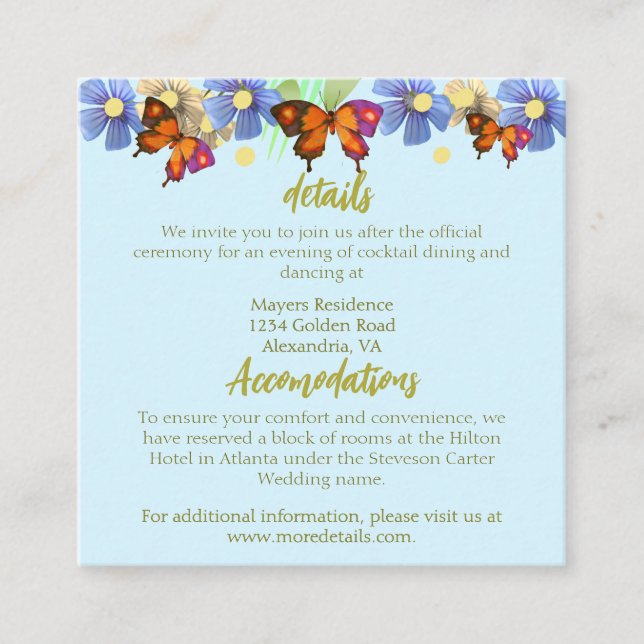 En liten fjäril är på väg mot Blommigt Tilläggskort (Framsida)