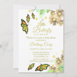 En liten fjäril är på väg mot Blommigten Baby Show Inbjudningar