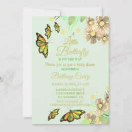 En liten fjäril är på väg mot Blommigten Baby Show Inbjudningar